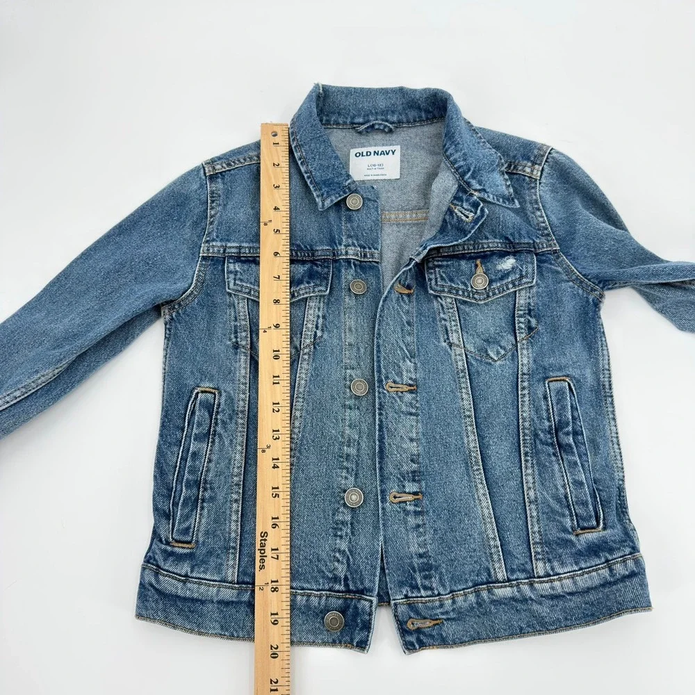 Old Navy Kids Blue Denim Trucker Jacket Light Wash Size L 10-12 Built-In Tough
